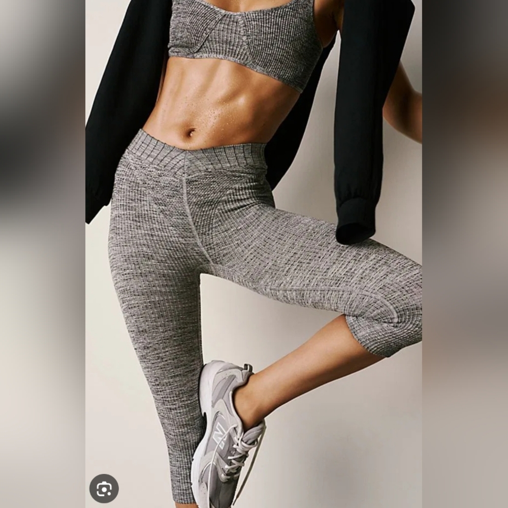 Free People Movement Arrondi Ribbed Fit High Waist Leggings Grey XS/S